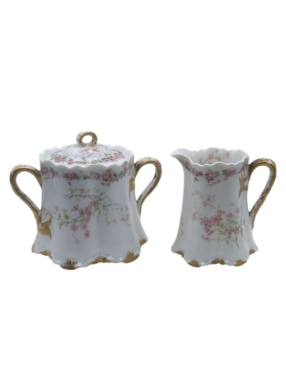 Antique Haviland Porcelain Floral Garland Creamer Sugar Bowl Lid Limoges France